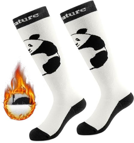 Qunature Skisocken Kinder Thermosocken 1 Paar Winter Kniestrümpfe Mädchen/Jungen Thermo Warme Atmungsaktive Wintersocken für Winter-Sports Skifahren, Skaten, Snowboarden Fußgröße 33-36 Weiß L