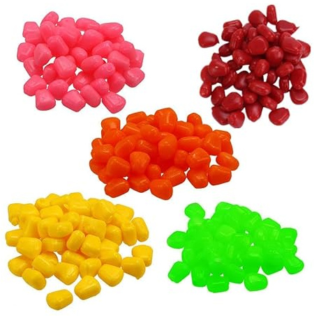 OriGlam 250 pièces appâts Souples de Simulation de Faux maïs, leurre de pêche Artificiel leurres de pêche à la Carpe de maïs simulés appâts avec Un Parfum agréable, 5 Couleurs mélangées