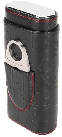 Humidor de Cigarros, Caja de Humidificador de Cigarros de Viaje de Cuero Negro 3 Dedos con Revestimiento de Madera de Cedro, Caja de Cigarros Humidificador con Cortador de Cigarros