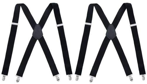 BDSHUNBF 2 Pcs Hosenträger für Herren Breit 3,5 cm mit Sehr Starken 4 Metall Clip, Hosenträger Herren Extra Stark Einstellbar und Elastisch, Hosenträger Herren Breit Hosenträger Skihose Schwarz