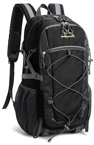 Sac à Dos Randonnée 40 Litres, Sac a Dos de Voyage Homme Femme Pliable Etanche Sports et Plein Air, Sac à Dos de Trekking en Polyester Respirant pour Camping, l'escalade, Ski et Cyclisme (Noir)