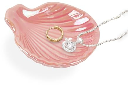 Dmnnlp Trinket Dish Shell, Unique Gifts for Women Jewellery Dish, Birthday New Home Gifts for Her, Ceramic Decorative Trinket Tray for Decorating Room Bedroom Rings Earrings Necklace Storage (Pink)
