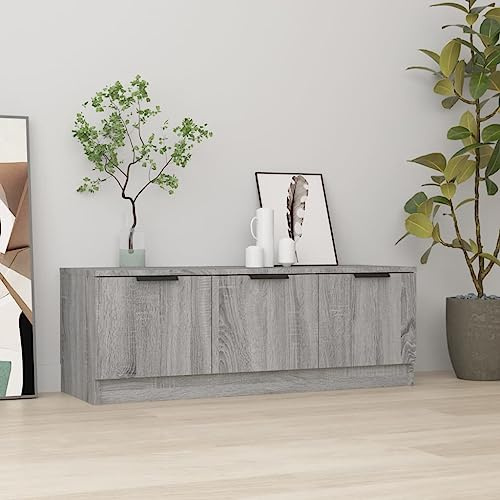 Myheimly TV Schrank Lowboard TV Möbel Tisch Board Sideboard Fernsehtisch Fernsehschrank HiFi-Schrank 102x35x36,5cm Holzwerkstoff Grau Sonoma
