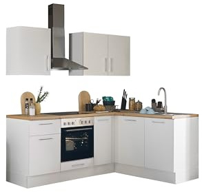 Turin L Eckküche 210 x 211 x 60 cm, weiß - Ohne Küchengeräte - Moderne, geräumige Küche in Artisan-Eiche Optik mit viel Stauraum