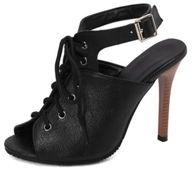 Hykytyhk Sandali da donna con tacco alto con lacci, cinturino alla caviglia, sandali estivi con cinturino posteriore, Nero , 36 EU