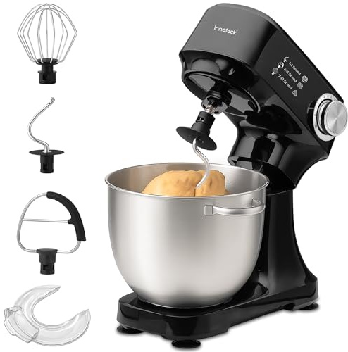 Innoteck Kitchen Pro 4.5L Stand Mixer – 600W Multi-Speed Kitchen Mixer with Dough Hook, Whisk & Beater Attachments, 12-Speed Control, Stainless Steel Bowl for Bread, Cakes, Home Baking