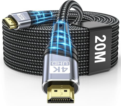 TEFLOTY Cavo HDMI 2.0 20M, 4K Cavo HDMI Nylon Intrecciato e Connettori Dorati 18Gbps 4K@60Hz 1080P eARC HDCP 2.2 DTS:X Compatibile per HDTV, PS5/4/3, Xbox Series X/S, Monitor Mehr