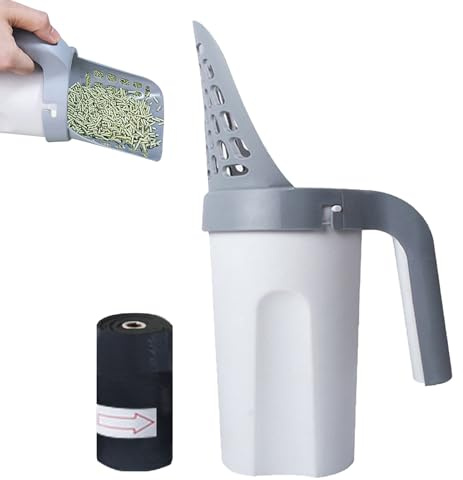 Litter Scoop with Container, 2-in-1 Cat Litter Tray Scoop with 1 Roll Waste Bags, Hygienic Cat Litter Disposal Bucket with Scoop, Ideal for Kittens and Cats