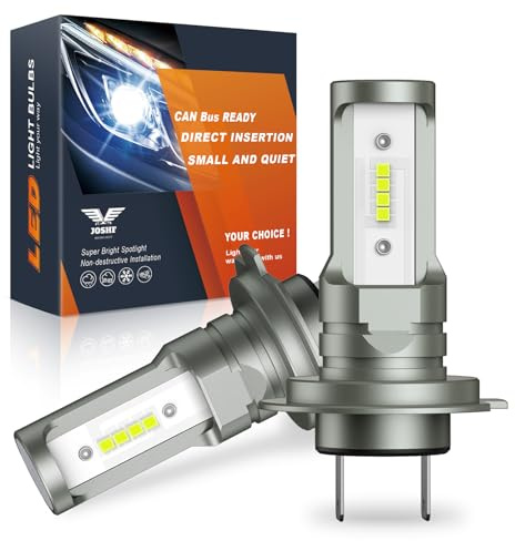 JOSHF H7 LED Bombilla, 30000LM 6500K 500% Brillante,LED H7 Tamaño Mini 1:1 Inalámbrico Plug and Play, Kit Reemplazo Halógeno para Luces de Niebla Luz Interior Puerta Luces de Matrícula, 2 Pack