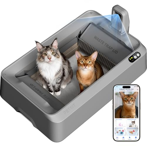 PETKIT PUROBOT CRYSTAL DUO Automatisk Kattlåda, AI-kamera, Självrengörande Kattlåda, Dubbelriktad Rengöring, Utbytbar Bricka, Hälsospårning, Lukteliminering, Grå