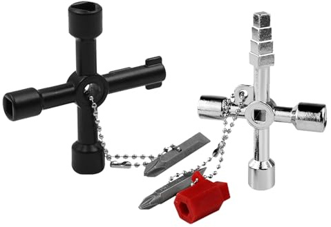 2 Clé Triangle Multifonction 4 Voies, Clé en Croix avec Têtes Triangle Professionnelle Domestique, 4 Voies Universelle Triangles et Carré en Croix Universelle pour Armoire Electrique Poubelle