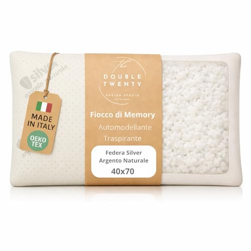 The Double Twenty Cuscino in Fiocco di Memory Foam 40x70cm Ortopedico Ergonomico per Cervicale e Collo, Traspirante e Antiacaro, per Tutte le Posizioni di Sonno, OEKO-TEX, Made in Italy