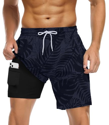 TOLOYE Short de Bain Homme 2 en 1 avec Maillot de Bain Homme | Séchage Rapide, Boxer Mesh, 4 Poches, Piscine et Plage