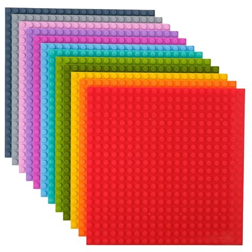 Strictly Briks Classic Stackable Baseplates, For Building Bricks, Bases for Tables, Mats, and More, 100% Compatible with All Major Brands, 12 Rainbow Colors, 12 Pack, 6x6 Inches