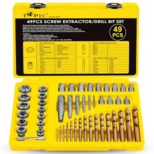 Topec 49pcs Screw Extractor/Drill Bit Set, Professional Remove Set for Removing Broken Studs, Bolts, Socket Screws and Fittings