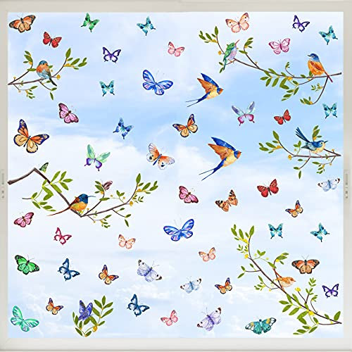 KAIRNE Bunt Wandtattoo Blume,Schmetterling Tulpen Wandsticker,Pflanzen Blume Wandtattoo,Blumen Wandsticker für Kinderzimmer Mädchen,Blumen Tulpen Fensteraufkleber für Wohnzimmer Schlafzimmer Wanddeko