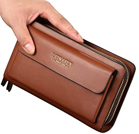 TTFFWW Sac À Main De Cuir Homme Sac De Poignet Zippée Pochette Portefeuille Sacoche Embrayage Porte Cartes Chequier Monnaie pour Business Soirée Mariage Business Sac,D
