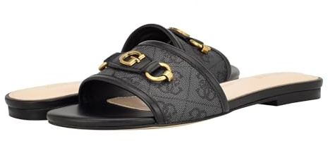 GUESS Women's Hammi Flat Sandal, Black 001, 5 UK