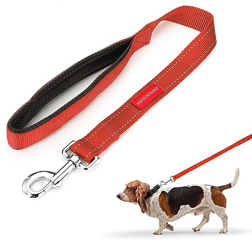 simarro Correa de Perro de Alta Resistencia con cómoda asa Acolchada, Correa de Perro de Doble asa Reflectante de Entrenamiento de Seguridad para Perros medianos y Grandes (Rojo)