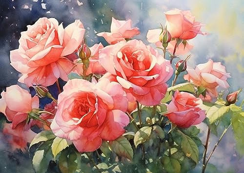 ECUCU Punto Croce Kit Da Ricamare Pianta in fiore Fiori Rose rosa,J Ricami Disegni Punto Croce Kit Da Ricamare Quadri Per Bambini Principianti