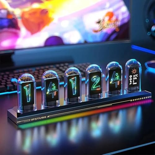 Sikai Nixie Tube Clock - Multimode Schaltbare Nixie Uhr, Digitaler Kalender und Zeitanzeige, Individuell Gestaltete Digitale Fotoalben, die über die App bearbeitet Werden können (RGB-Basis)