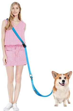 WANFIRE Hands Free Dog Leash & Car Seatbelt, 5.3-7.9ft Crossbody Dog Belt with Dual Soft Handles, Shock-Absorbing, 360° Clip, Reflective Design for Walking, Running, Hiking, Travel. (Blue)