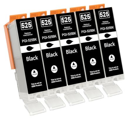 Jhaan PGI525 Schwarz Druckerpatronen Kompatibel für Canon 525XL Kompatible mit PIXMA MG5100 MG5120 MG5150 MG5200 MG5220 MG5250 MG5300 MG5350 MG6100 MG6120 MG6150 MG6200 MG6220(5er-Pack)