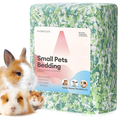 BUCATSTATE Litières pour Hamsters 70L, Super Absorbante & 99,9% sans Petit Animal Papier Poussière pour Souris, Rats, Rongeurs, Cochon d'Inde, Chinchilla