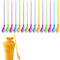 QhgPnt 15pc Reusable 2-in-1 Slush Straws, Plastic, Purple, Green, Blue, Pink, Orange, 15 Count, Eco-friendly