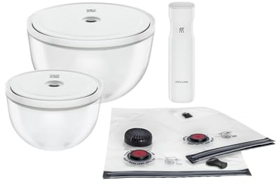 ZWILLING Fresh & Save Bowls Vacuum Starter Set 9-Piece Glass Bowl M 18 cm L 24 cm Bag Pump