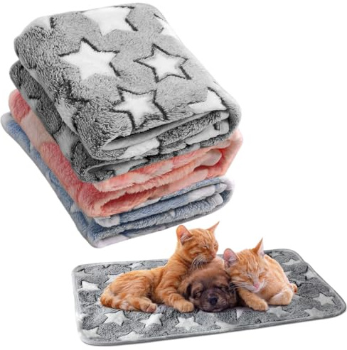 Lot de 3 couvertures en peluche super douces pour animaux de compagnie, couvertures en flanelle, tapis de couchage réutilisables pour animaux de compagnie (forme d'étoile, taille M, 60 x 40 cm).
