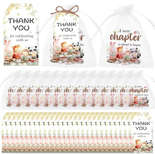 Diartpaint 50 Sets Storybook Baby Shower Party Favor A New Chapter Is About To Begin Thank You Cards Reading Theme Organza Bags Book Forest Animal Baby Shower Party Supply Candy Bag Party Return Gift