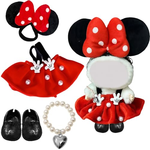 GWAWG 4 pezzi vestiti per bambola 17 cm bambole di peluche Labubu accessori Labubu vestito adorabile outfit include fasce per capelli Minnie vestito con retro perla collana Love scarpe nessun