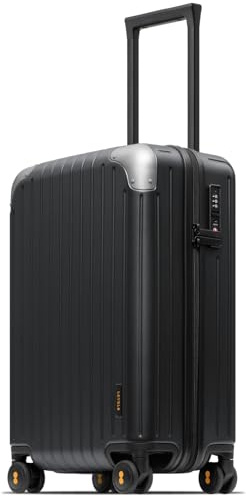 LEVEL8 Koffer Trolley Leicht Handgepäck aus 100% Polycarbonat, Hartschalenkoffer Reisekoffer mit TSA, 4 Spinner Rollen (54.5cm, 34L,Schwarz)