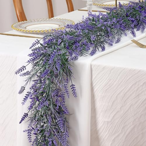 DEMIUKO 1 pezzi di lavanda artificiale, fiori artificiali, decorazione primaverile, finto lavanda, viti da appendere, ghirlanda fai da te, per matrimoni, casa, camino, runner da tavola decorazione