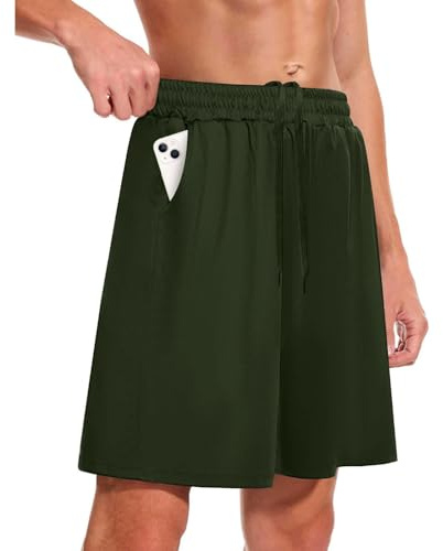 InfiniZer Mens Gym Shorts with Pockets Breathable Sports Quick Dry Shorts Lightweight Running Short for Athletic Basketball Football Fitness (XXL, Military Green)
