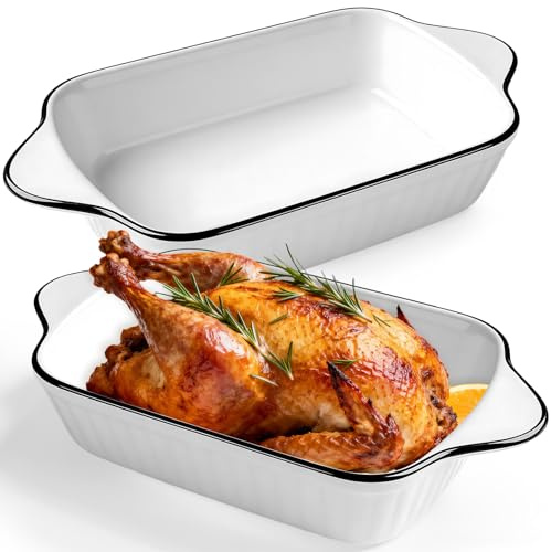2 Pezzi Teglie Forno Ceramica con Manici, Set Pirofila Rettangolari Mini 23.2 x 13 x 4.7 cm, Teglia Piccola Forma Rettangolare per Lasagne & Tiramisu, Teglia per Microonde, Friggitrice Aria