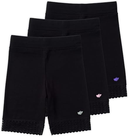 Lucky & Me Girls Bike Shorts, Super Soft Cotton Modal Blend with Lace Trim, Jada 3 Pack, Black, Size 4-5 Years
