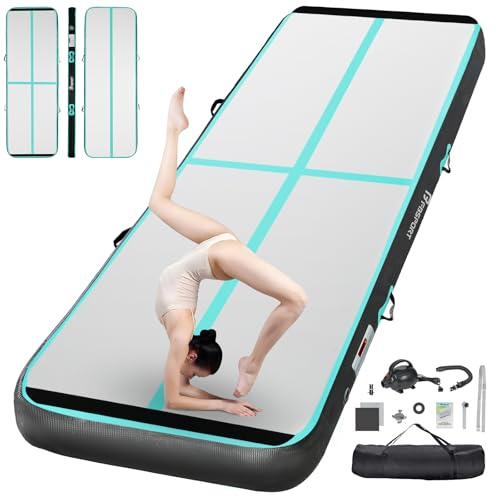 FBSPORT 10ft Inflatable Air Gymnastics Mat Training Mats 8 inches Thickness Gymnastics Tracks for Home Use/Training/Cheerleading/Yoga/Water with Pump