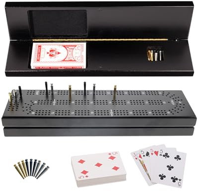 WE Games Cribbage-Brett mit Wäscheklammern, Schrank-Stil, hölzernes Cribbage-Set mit Spielkarten und 9 Metallklammern, Spiele für Paare, Date-Nacht und Familienspielabend, Reise-Cribbage-Brett