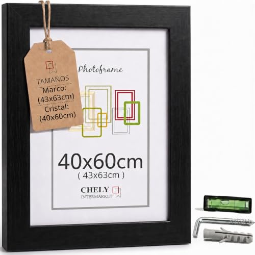 CHELY INTERMARKET MOD-254 Marco Fotos Madera Negro 40x60cm Estilo Nórdico Rústico Moderno Escandinavo Decorativo Cuadro Horizontal Vertical Cristal Moldura Ancha Color Negro Decoración