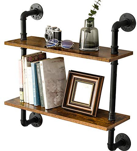 IBUYKE Wandregal, Schweberegal mit 2 Ebenen, 60x20x66cm, Wandboard für Bücher, Vintage Standregal, Leiterregal, Dekorative Regale, für Wohnzimmer, Küche, Schlafzimmer, Badezimmer RF-TM004