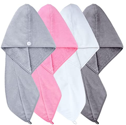 Polyte - Haarturban- Haartuch aus Mikrofaser - 30 x 71 cm (Dunkelgrau,Grau,Rosa,Weiß)