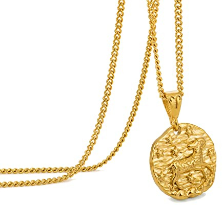 Speroto Halskette Herren, Sternzeichen Anhänger, Edelstahl Kette, Geschenk (Widder, Gold)