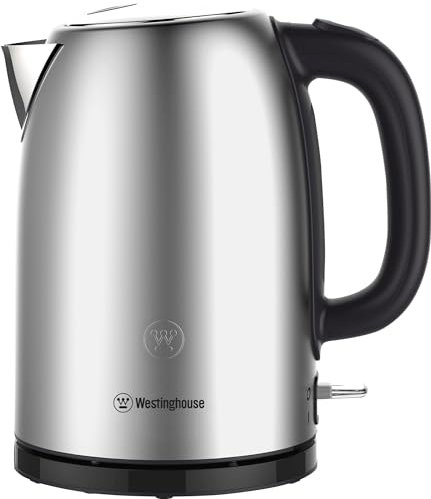 WESTINGHOUSE Wasserkocher Basic-Serie 2200 Watt, Wasserkocher Edelstahl mit 1,7 Liter Fassungsvermögen, Wasserstandsanzeige, Wasserkocher mit Kalkfilter und automatische Stopp-Funktion, silber