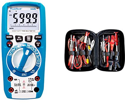 PeakTech 3445 - True RMS Digital Multimeter mit 4.0 Bluetooth & Peak Tech P 8200 – Messzubehör Set für Digital Multimeter, Prüfkabel Set, Elektronik Sortiment mit Prüfkabel - 14-teilig inkl. Tasche