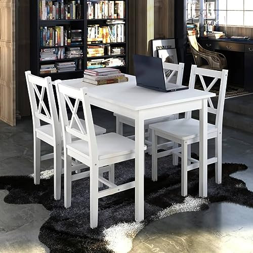 ARKEM Set da Pranzo 5 pz Bianco,Set da Pranzo con 1 Tavolo 4 Sedie in Legno MDF Design Semplice Set di mobili per la Sala da Pranzo Gruppo di Sedute Tavolo da Pranzo Tavolo da Pranzo