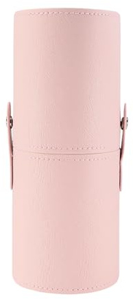 Kososuru Portable Makeup Brush Case,Pu Leather Makeup Brush Holder with Button,Travel Cup Storage Dustproof Makeup Cosmetic Bags for Women (Pink)