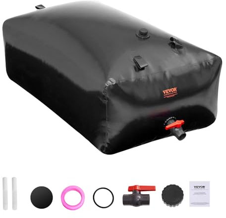 VEVOR Wasserblasen Aufbewahrungsbehälter 540 L, Wohnmobil-Wassertank, 1000D PVC Faltbare Wasserspeicherbehälter, weicher Wasserbeutel, tragbare Wasserblase, Brandschutz, Camping, Notfall, Schwarz