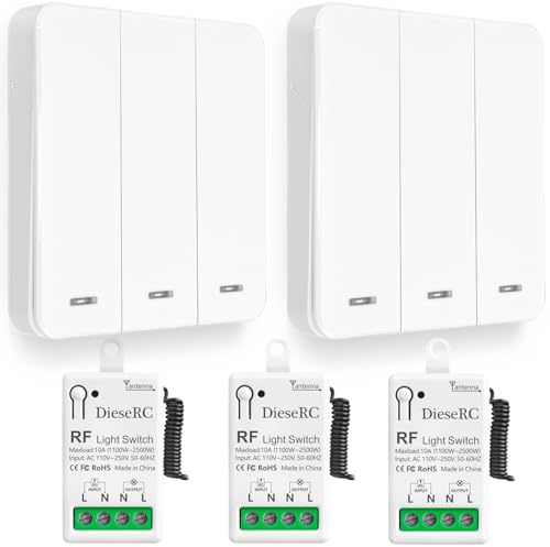 DieseRC Funk Lichtschalter, RF Drahtloser Sender Schalter und 10A Relaisempfänger-Controller, für Lichter mit einer Leistung von bis zu 1500 Watt